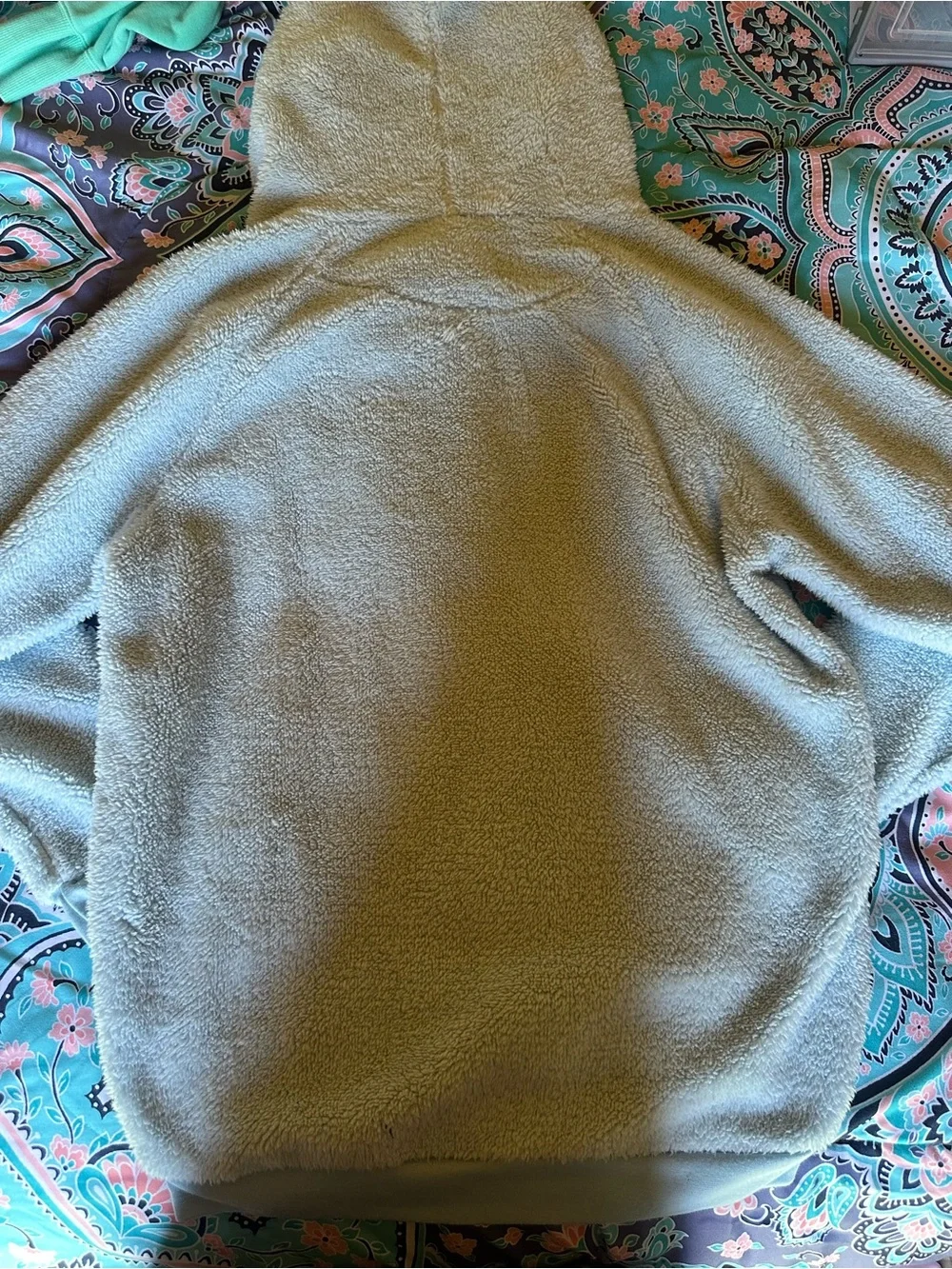 SHEIN Light Gray Plush Sherpa Hoodie with 'I WOKE UP LIKE THIS' Graphic
